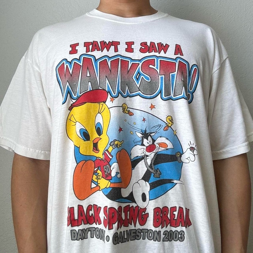Vintage 2003 Black Spring Break Wangsta Tweety Bird Graphics White Tee Shirt
